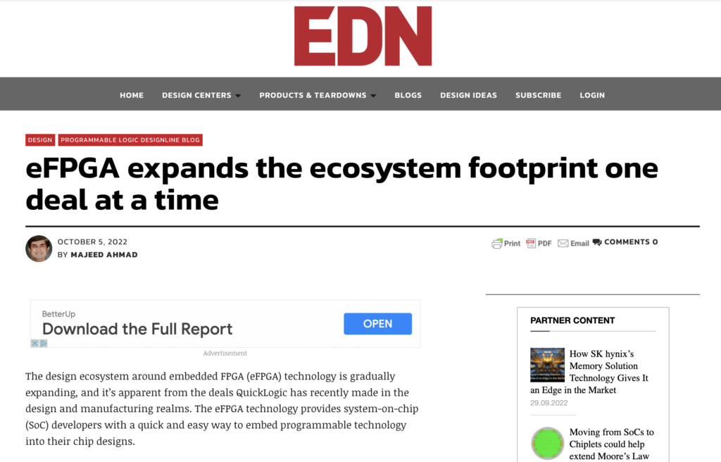 eFPGA expands the ecosystem footprint one deal at a time